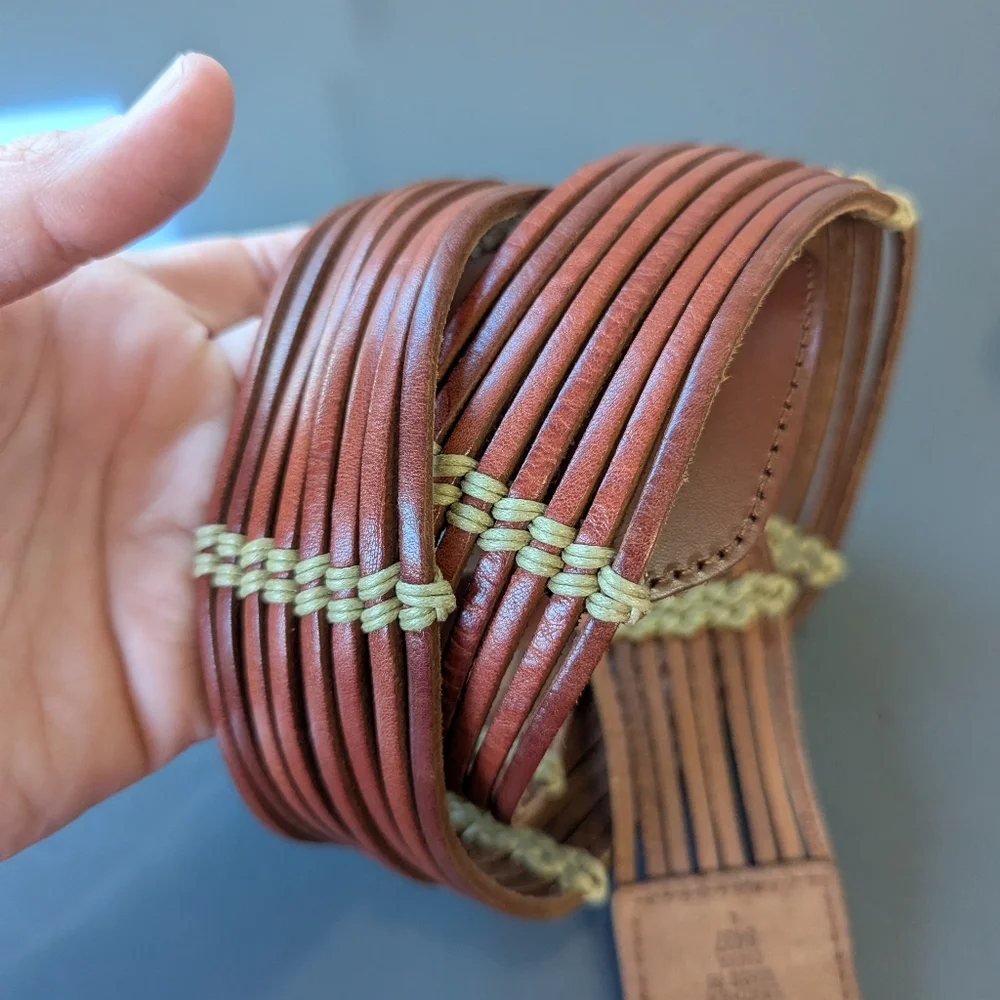 Vintage Talbots Brown Woven Leather Belt Boho Festival‎ Wide Chestnut